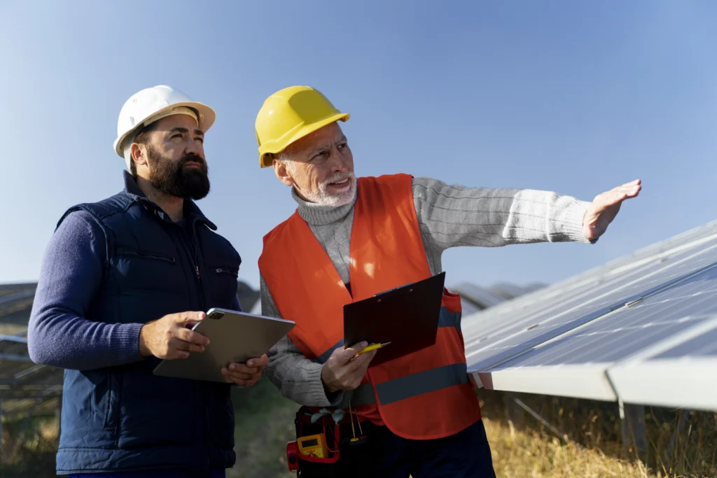 Techniker berät zur Förderung für Photovoltaikanlagen